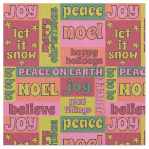 Vintage Word Collage 1970s Style Christmas Pattern Fabric