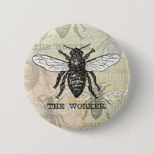 Vintage Worker Bee Illustration Art 6 Cm Round Badge