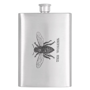 Vintage Worker Bee Illustration Art Hip Flask