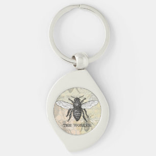 Vintage Worker Bee Illustration Art Key Ring