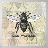 Vintage Worker Bee Illustration Art