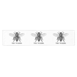 Vintage Worker Bee Illustration Art Short Table Runner