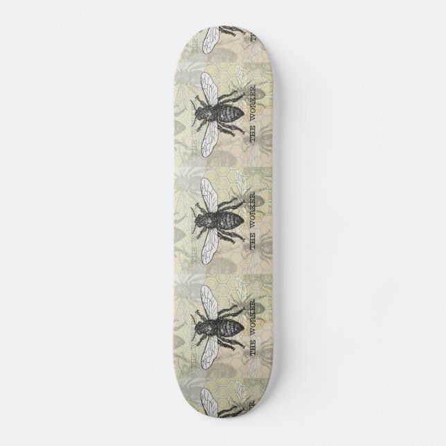 Vintage Worker Bee Illustration Art Skateboard (Front)