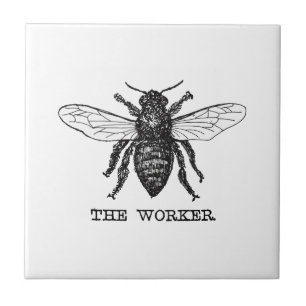 Vintage Worker Bee Illustration Art Tile