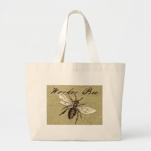 Vintage Worker Bee Insect Illustration Antique Large Tote Bag