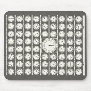 Vintage World Clocks Diagram - world time zones Mouse Pad
