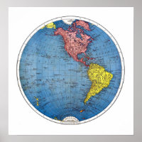 Vintage World Globe America Poster