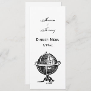 Vintage World Globe Lithograph Drawing BW Invitation