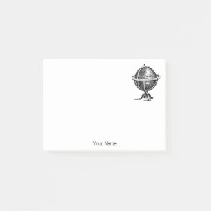 Vintage World Globe Lithograph Drawing BW Post-it Notes