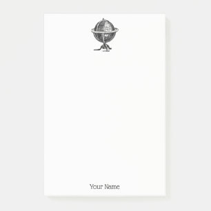 Vintage World Globe Lithograph Drawing BW Post-it Notes