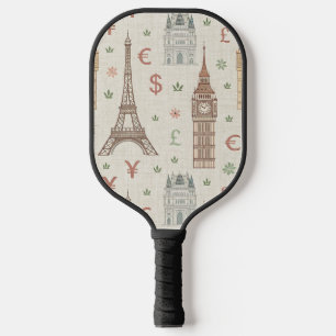 Vintage World Landmarks Travel Sketch (1) Pickleball Paddle