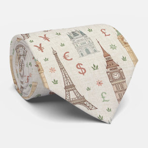 Vintage World Landmarks Travel Sketch Tie