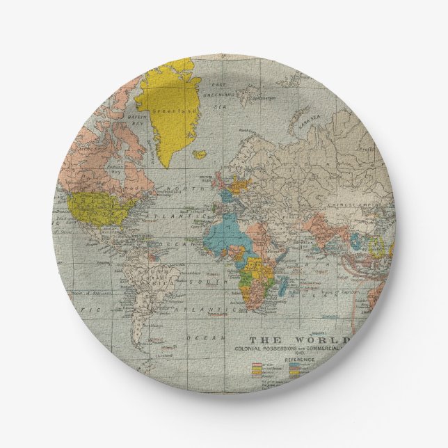 Vintage World Map 1910 Paper Plate (Front)
