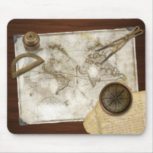 Vintage World Map And Tools Mouse Pad