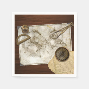 Vintage World Map And Tools Napkin
