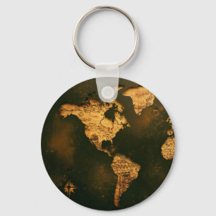 Vintage World Map Antique Cartography Art Key Ring