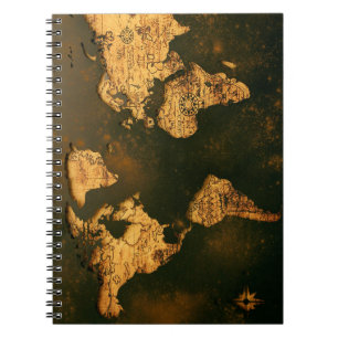 Vintage World Map Antique Cartography Art Notebook