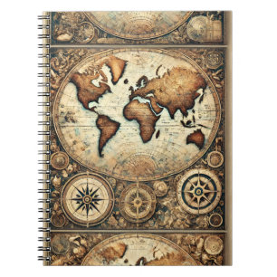 Vintage World Map – Antique Explorer Navigation Notebook