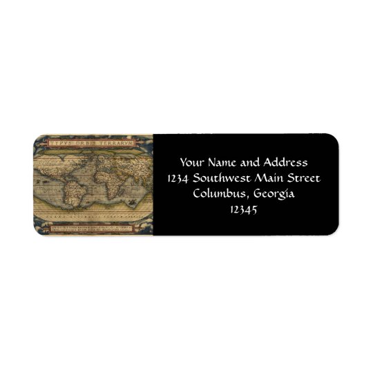 Vintage World Map Atlas Historical Design Return Address Label
