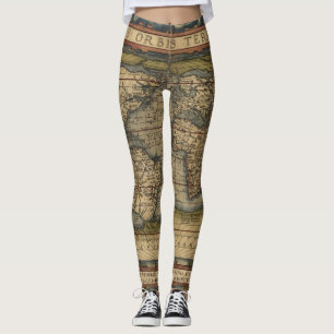 Vintage World Map Atlas Historical Leggings