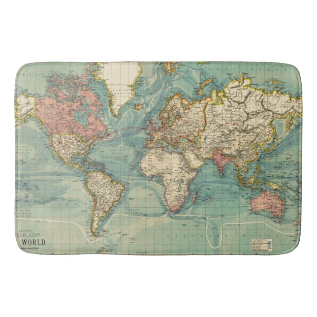 Vintage World Map Bath Mat (Front)