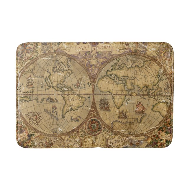 Vintage World Map Bath Mat (Front)