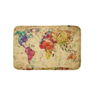 Vintage world map bath mat