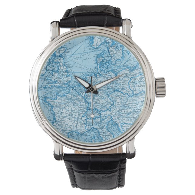 Vintage World Map Blue Travel Watch (Front)