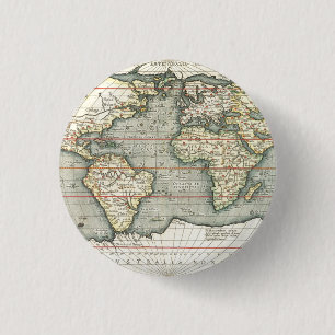 Vintage World Map by Abraham Ortelius 1587–1595 3 Cm Round Badge