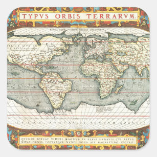 Vintage World Map by Abraham Ortelius 1587–1595 Square Sticker