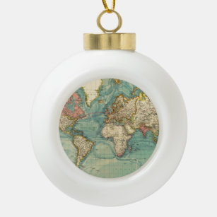 Vintage World Map Ceramic Ball Christmas Ornament