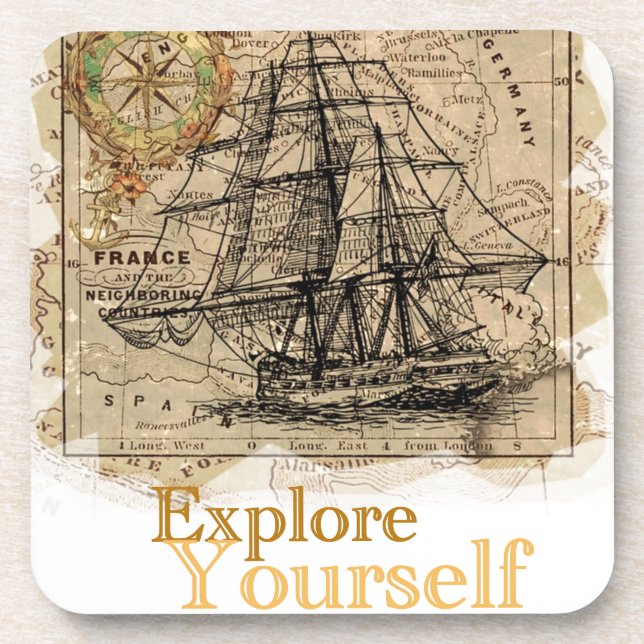 Vintage World Map Coaster (Front)