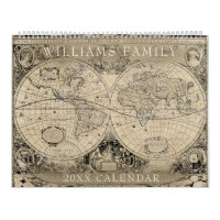 Vintage World Map Custom 2024 Family Photo