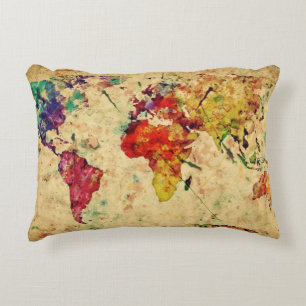 Vintage world map decorative cushion