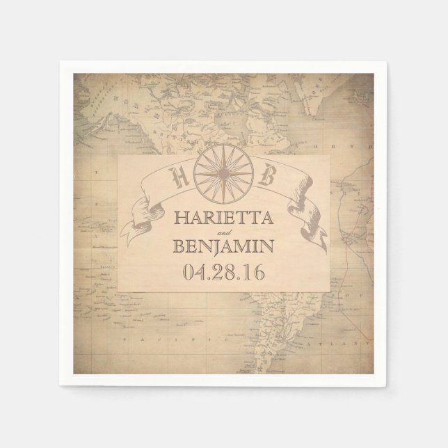 Vintage World Map Destination Wedding Napkin (Front)