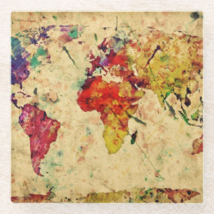 Vintage world map glass coaster