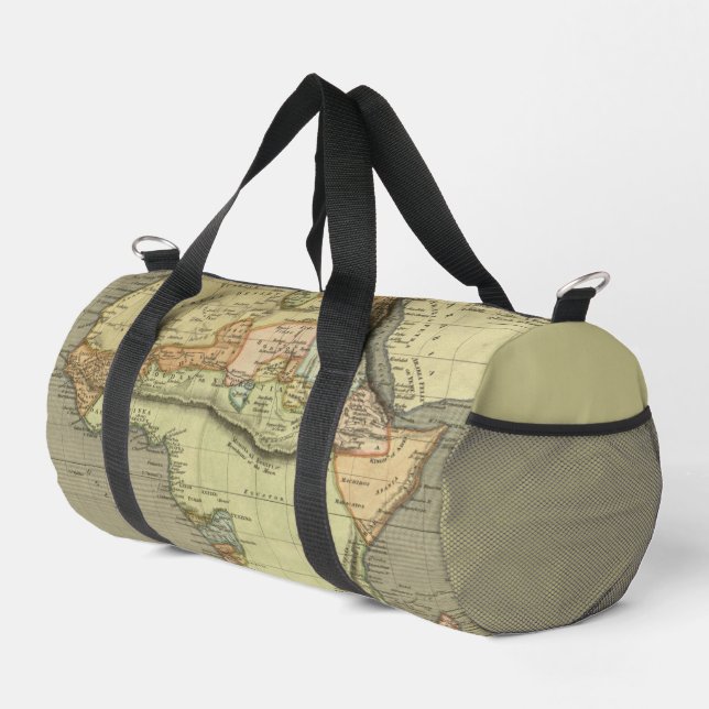 Vintage World Map In Green Duffle Bag (Right Corner)