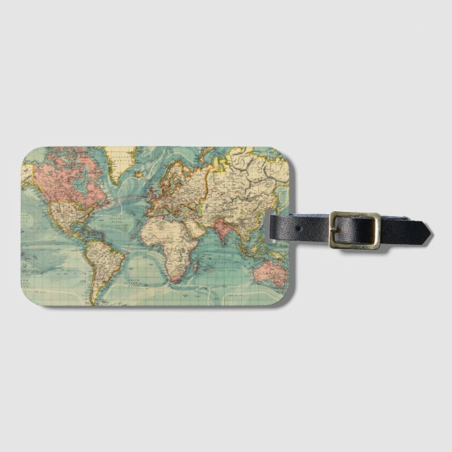 Vintage World Map Luggage Tag (Front Horizontal)