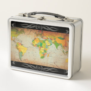 Vintage World Map Metal Lunch Box
