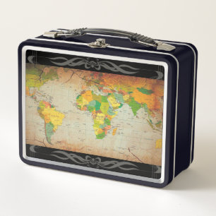 Vintage World Map Metal Lunch Box