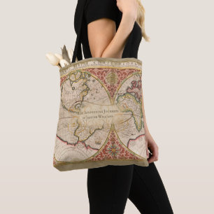 Vintage World Map Monogram Name Tote Bag