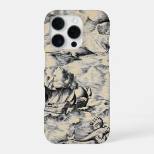 Vintage World Map Monsters Narwhal and Flying Fish iPhone 16 Pro Case