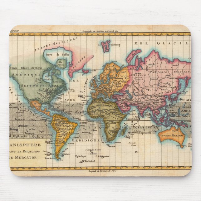 Vintage World Map Mouse Pad (Front)