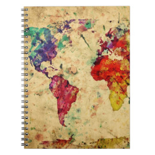 Vintage world map notebook