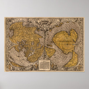 Vintage world map Noua, et integra uniuersi orbis Poster