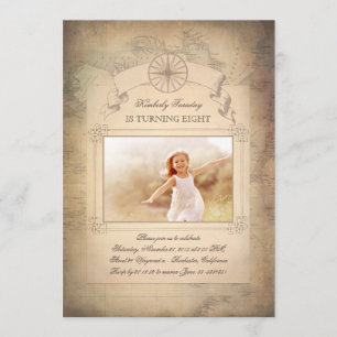 Vintage World Map Old Photo Birthday Invitation