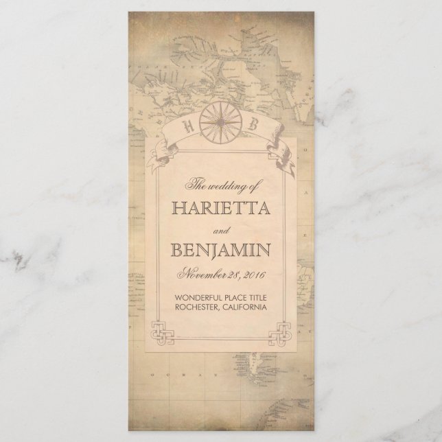 Vintage World Map Old Wedding Programs (Front)