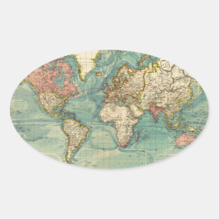 Vintage World Map Oval Sticker