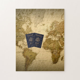 Vintage World Map Passport,Game Night,Personalised Jigsaw Puzzle