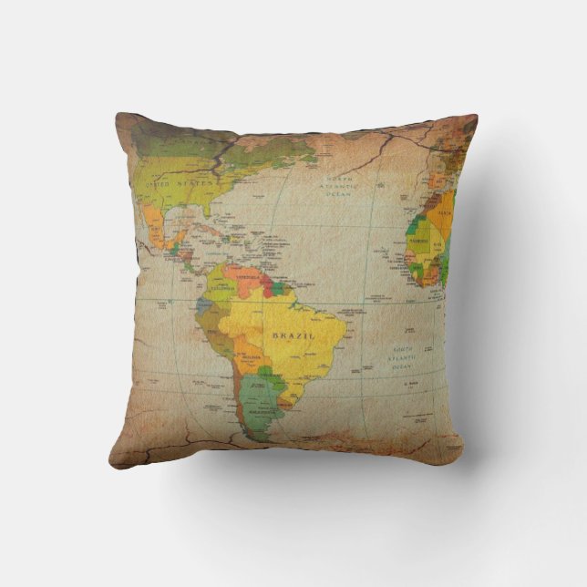 Vintage World Map Pillow (Back)